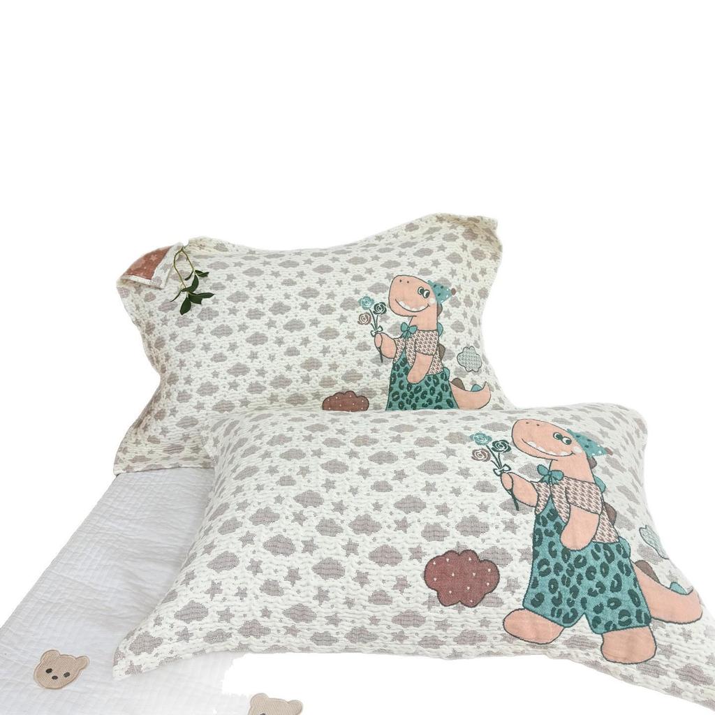 Cartoon Cotton Gauze Pillowcase Set: Soft, Breathable, Sweat-Absorbent Pillow Covers.