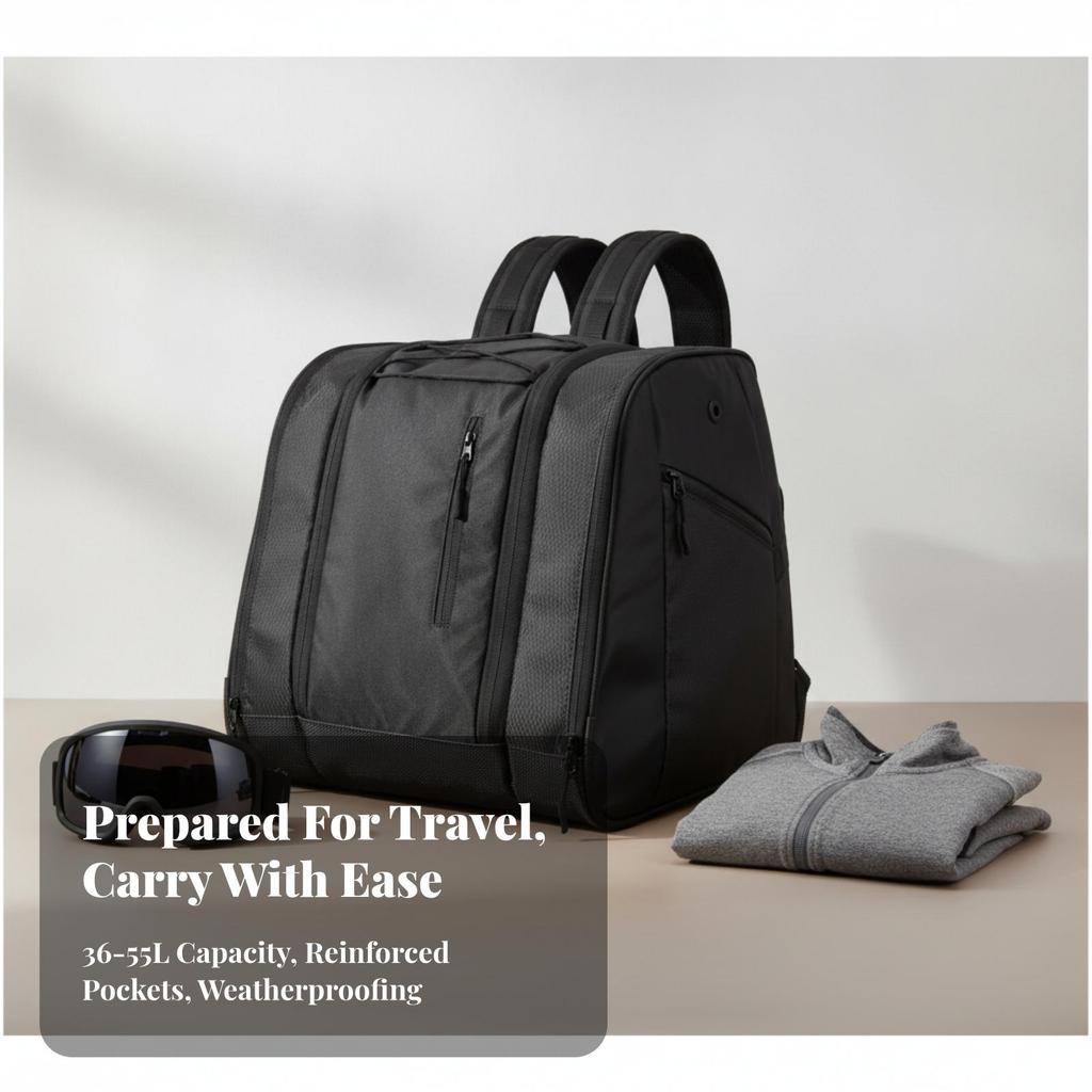Waterproof Ski and Snowboard Gear Backpack Structured with Ski-Boot