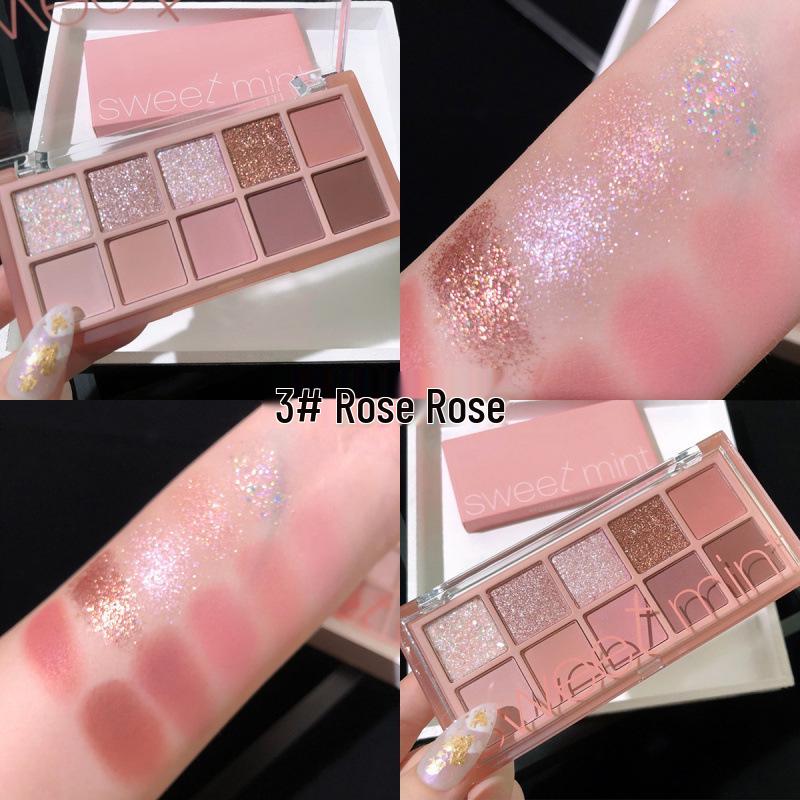 Sweet Mint Ten-Color Eye Shadow Palette - Shimmer, Matte & Glitter for Daily Wear