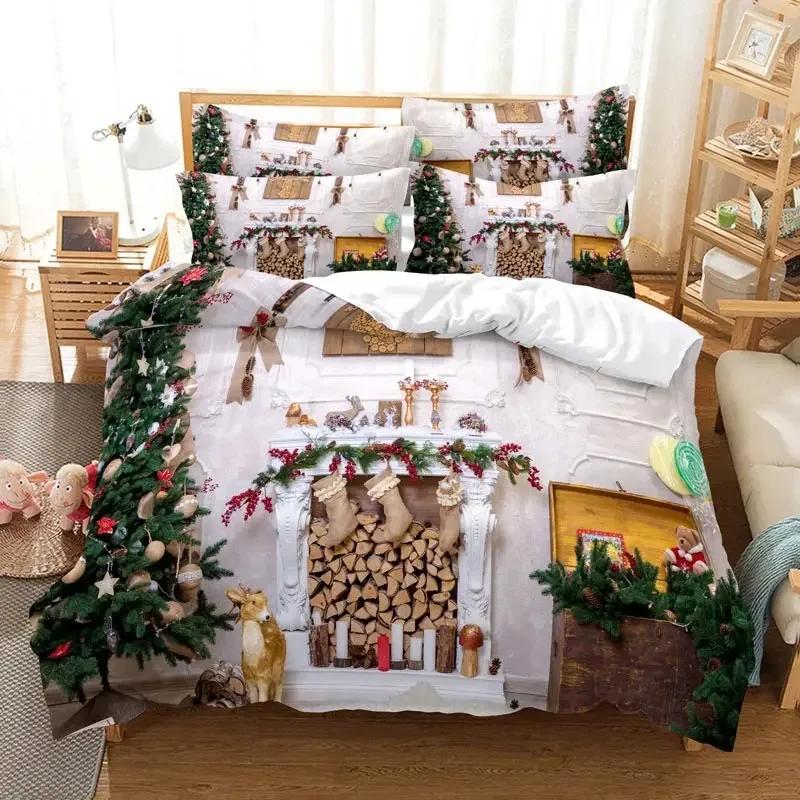 Christmas Bedding Set Duvet Cover Polyester Comforter Cover Pillow Case 3D Queen King Double Full Twin Single Bedroom