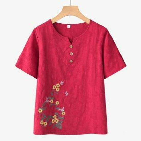Elderly Women's Summer 2026 Short Sleeve Loose T-Shirt Two-Piece Set