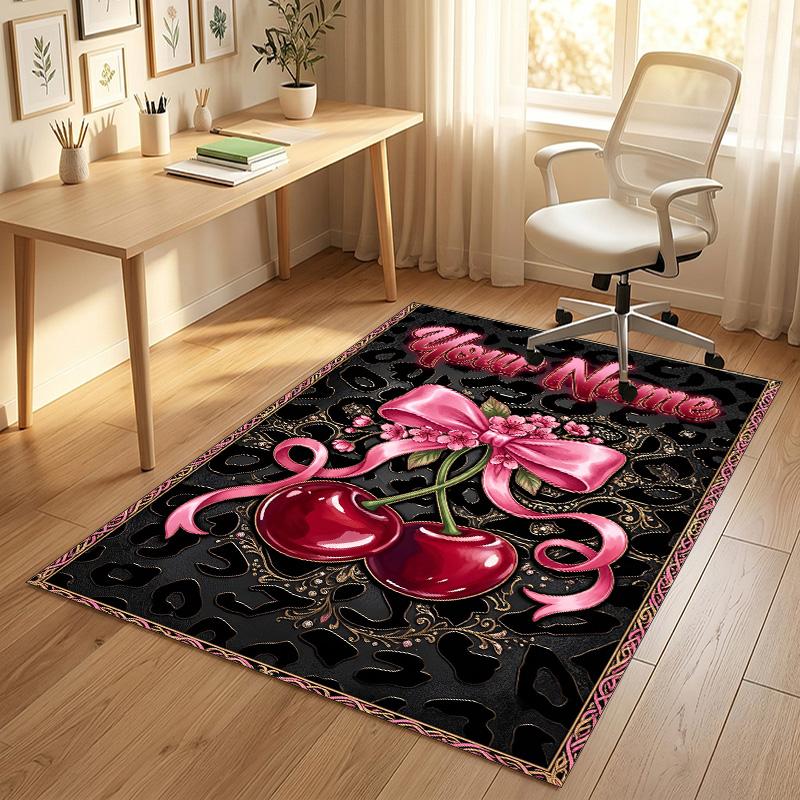 Cherries Disco Ball Theme Soft Crystal Velvet Rug Custom Name & Text Print Non Slip Floor Rug for Bedroom Living Room