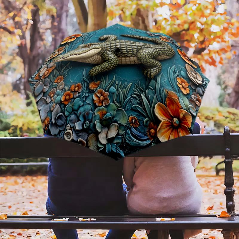 0106 Embossed Floral Animals  pattern, automatic folding umbrella, portable and foldable design, 8 ribs, a Christmas or birthday gift.