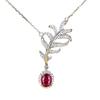 Simulation Gemstone Collarbone Chain Plated 18K Gold Zircon Inlaid Pt950 Leaf Feather Necklace Pendant