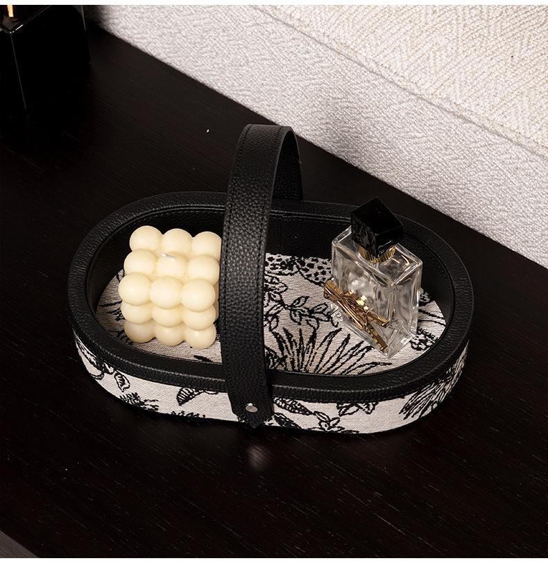 Francuska Retro Luksusowa Taca do Przechowywania ze Skórzanym Uchwytem do Szafki w Przedpokoju