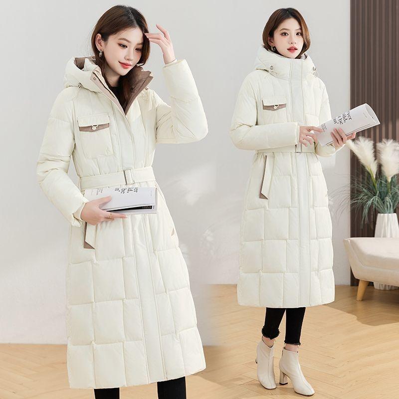 Thickened Winter Hooded Long Padded Jacket Slim Waist Design Warm Coat for Ladies