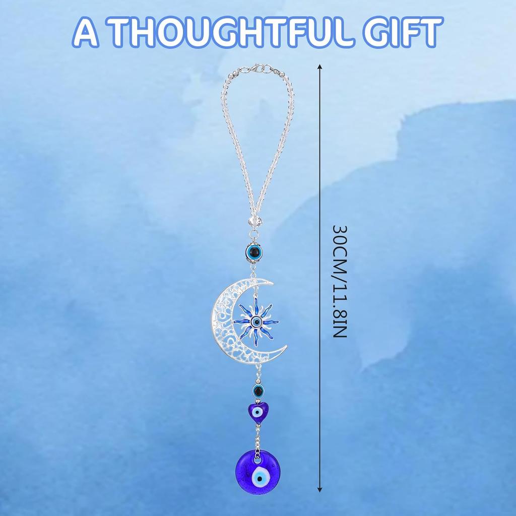 Evil Eye Car Charm, Evil Eye Charm Blue Hanging Ornament Moon Blue Crystal Hang Ornaments Cars Accessories Pendent Cars Hang Ornament Evils Eyes Car