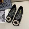 Fashion Woman Flats Slip-on Pearl Square Toe Shoes for Women Non Y2k Quick Delivery Summer 2025 Chic Point Elegant Dress Vacation Trend