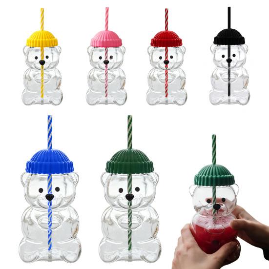 Bear Glass with Straw Thermal Resistant Cup for Coffee Beer Cocktails Cute Drinking Glass for Hot & Cold Beverages