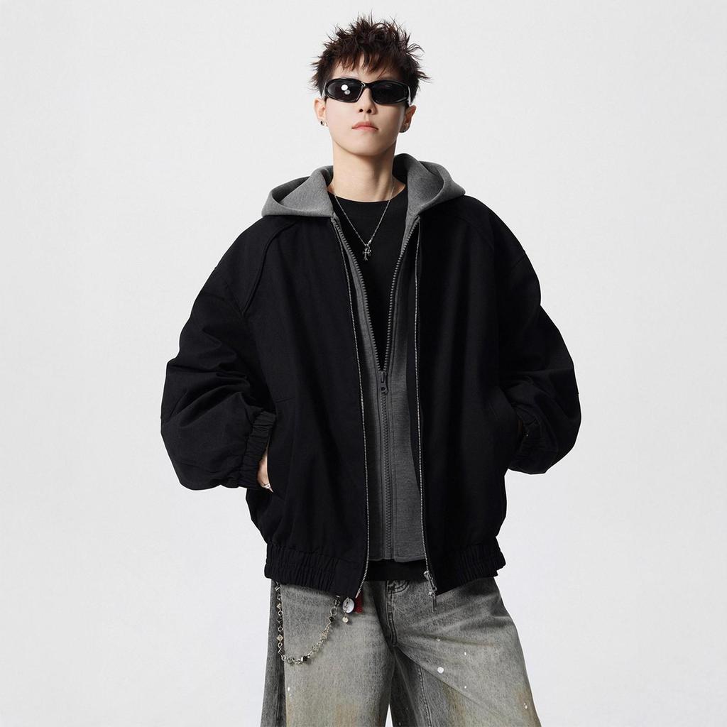 Men's Autumn/Winter Deconstructed Cotton Jacket, Faux Two-Piece, Street Hip-Hop Style, Outdoor Hooded Top