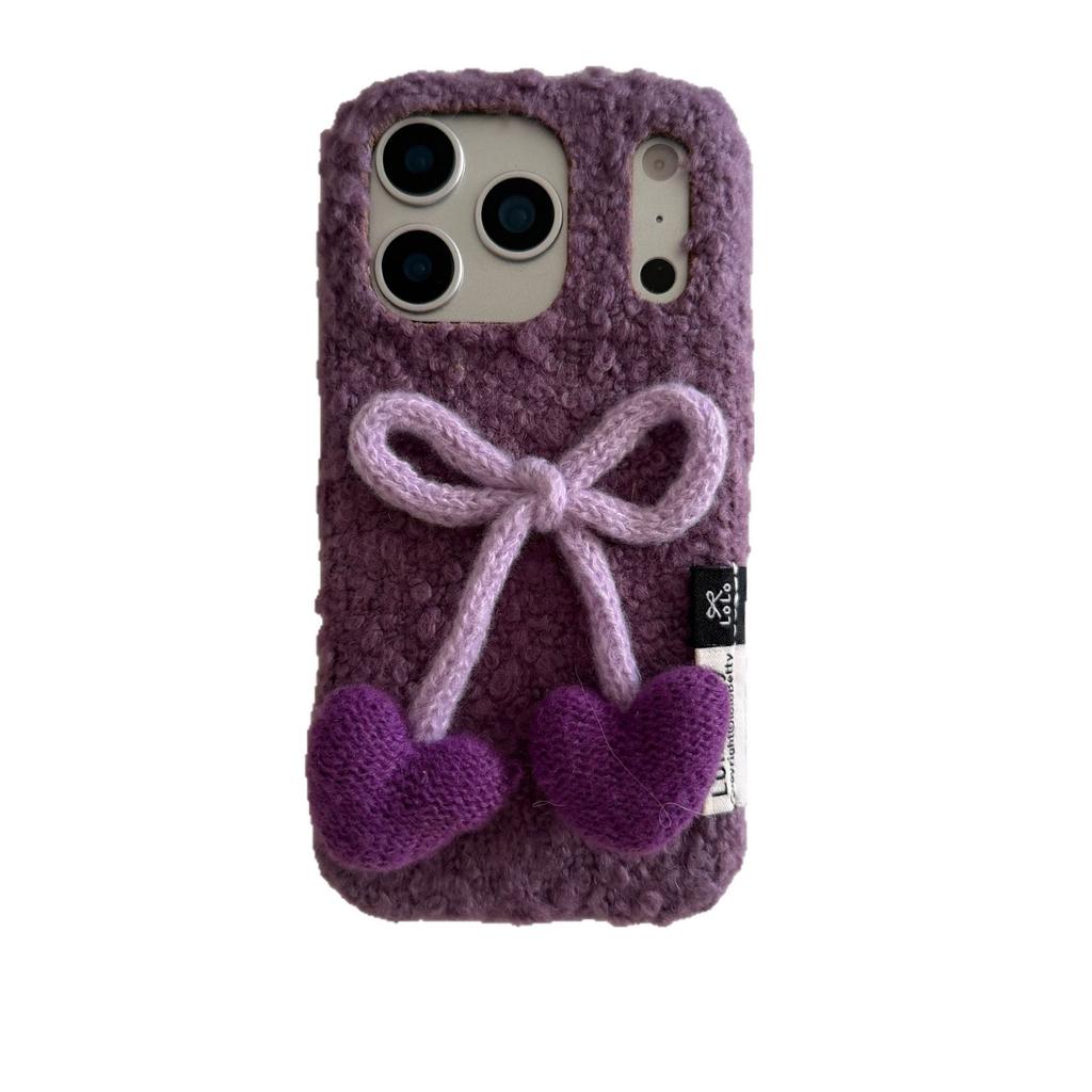 Ins plush love bow for iPhone17 mobile phone case Apple 16promax fashion 15/14/13