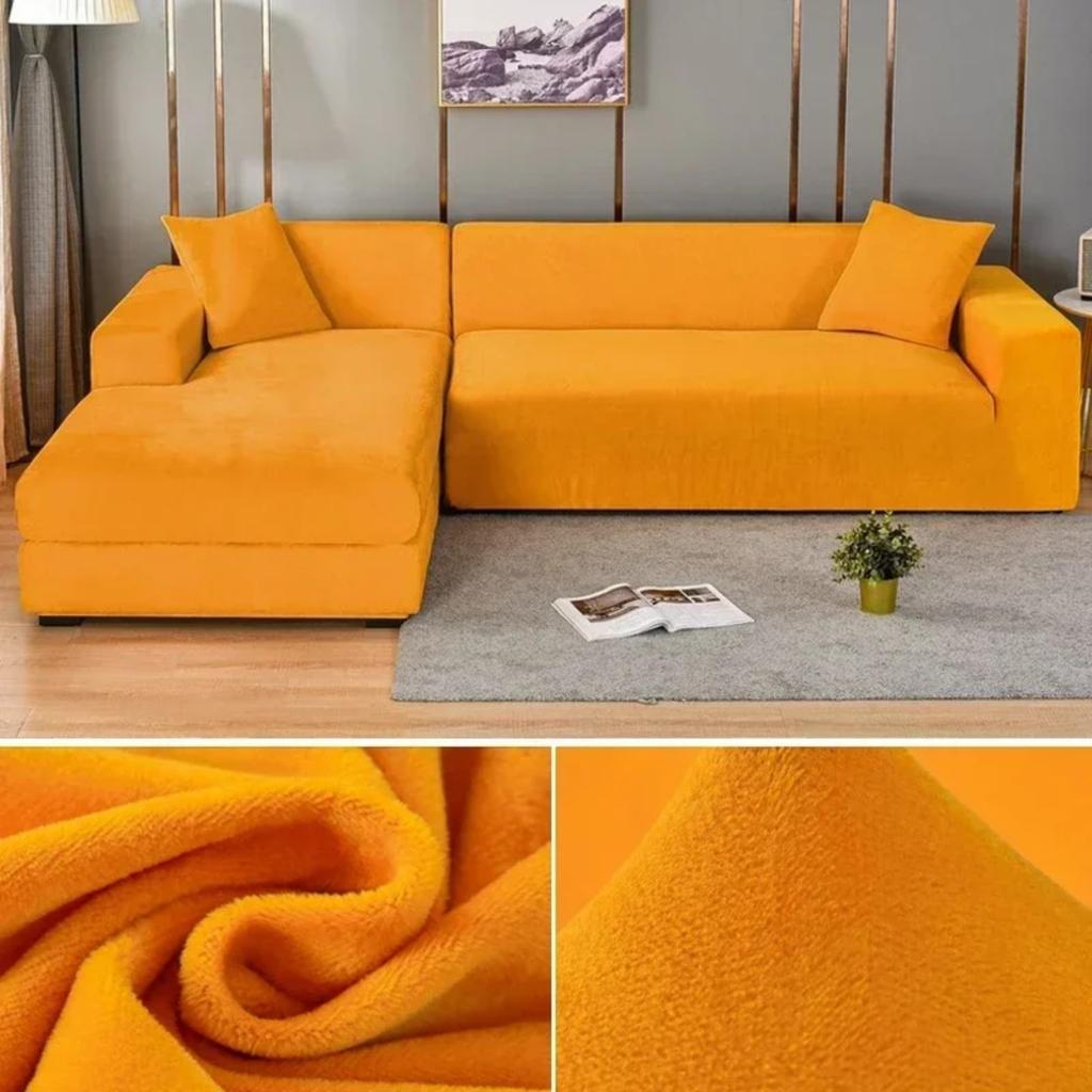 Solid Color Velvet Sofa Cover Elastic Thick L Shaped Corner Sofa Cover For Living Room Stretch Cover For 1/2/3/4 Seat Sofa Couch Armchair