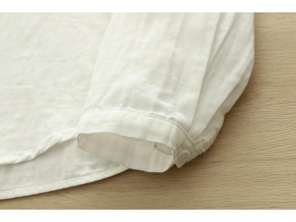 Women's Stand Collar Long Sleeve Cotton Gauze Shirt - Solid Color, Breathable, Slimming, 2026 Spring/Autumn Collection