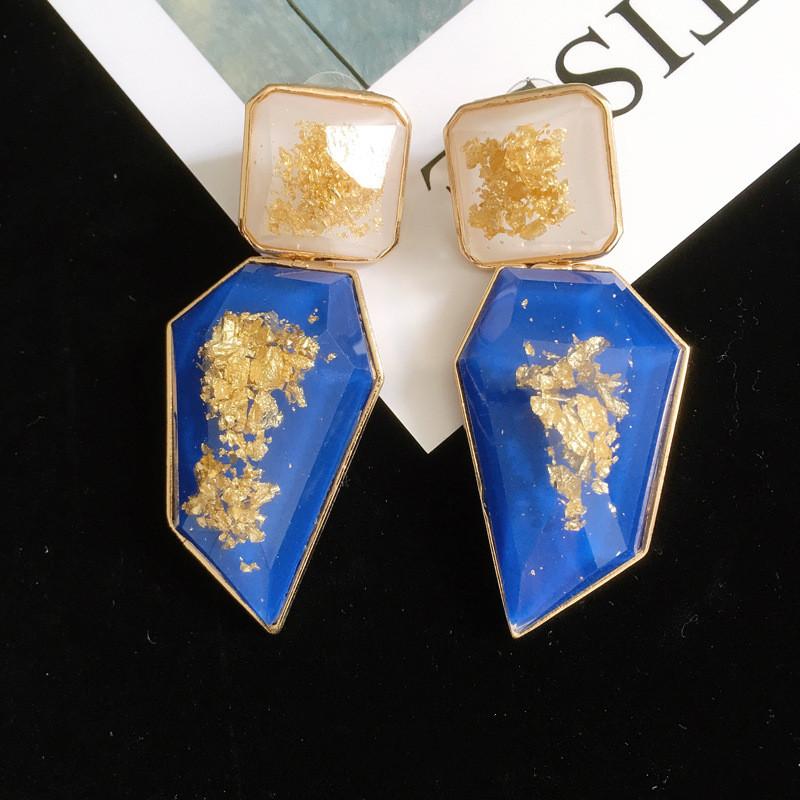 

Синие серьги из акрилового кружева с кристаллами ручной работы, европейские и американские геометрические серьги с бисером, модная бижутерия для женщин