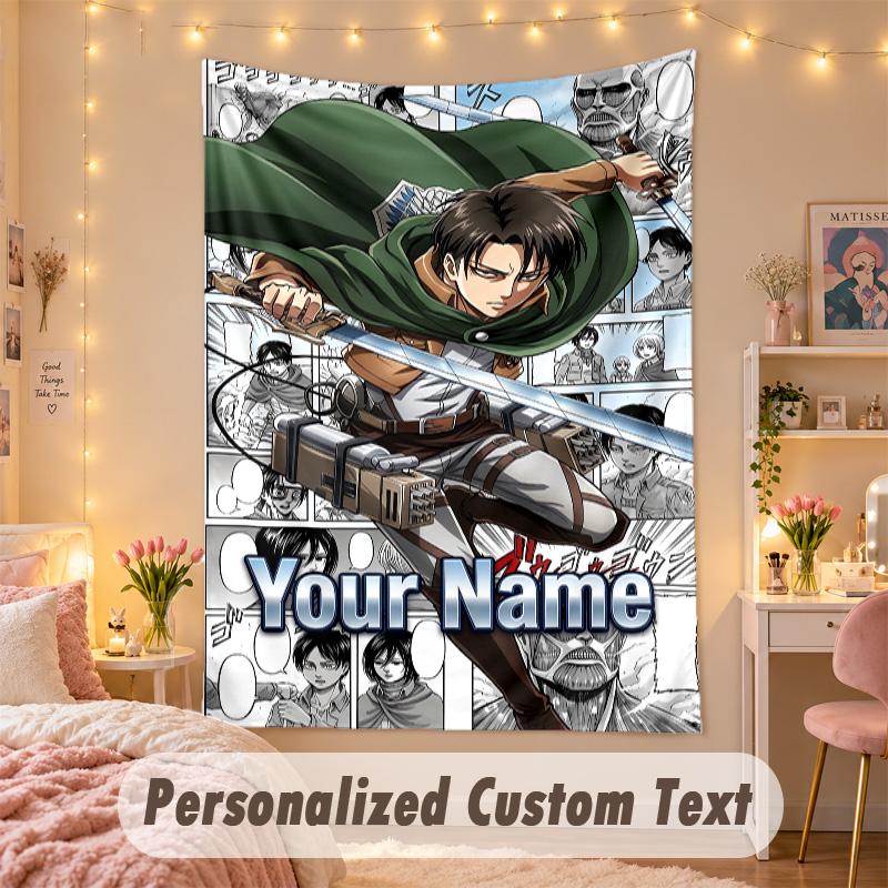 Custom Personalized Tapestry,Attack on Titan Print Custom Name Text Wall Art Hanging for Bedroom