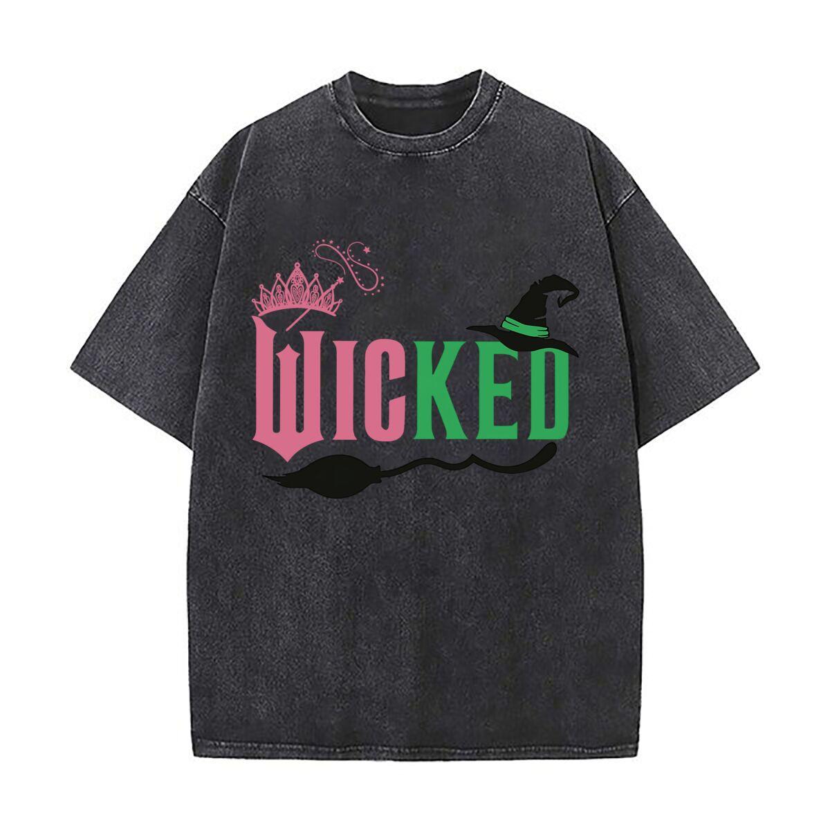 

Wicked Halloween Themed Art Daily Commute Vintage Distressed T Shirt Loose Washed Sleeve S