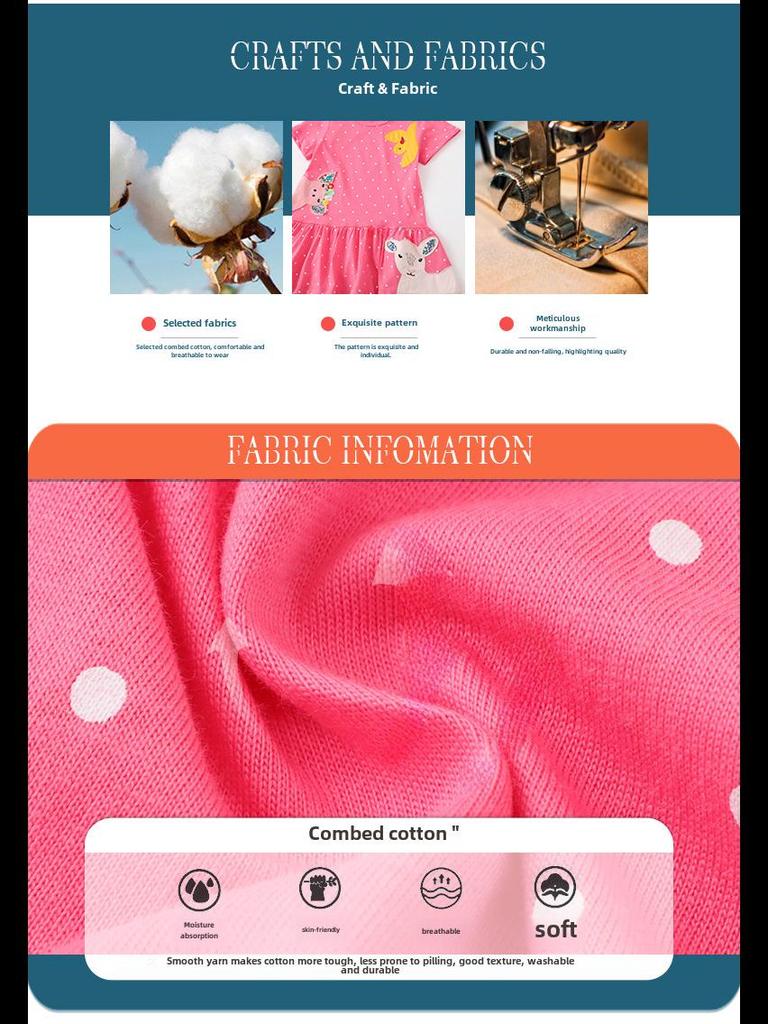 Zomermeisjesjurk met korte mouwen en cartoonborduursel (2024)