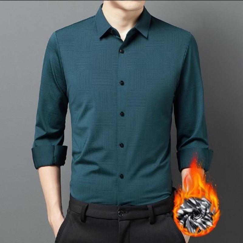 Spring and Autumn New Men's Long-sleeved Velvet Thickened Shirt Business Shirt Trendy Casual One Piece