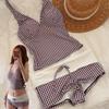 Conservatief Thermisch Vakantie Bikini Tweedelig Set Sexy Pittige Meisje Retro Geruit Zwemkleding met Bloemen Sneldrogend Hoge Elasticiteit