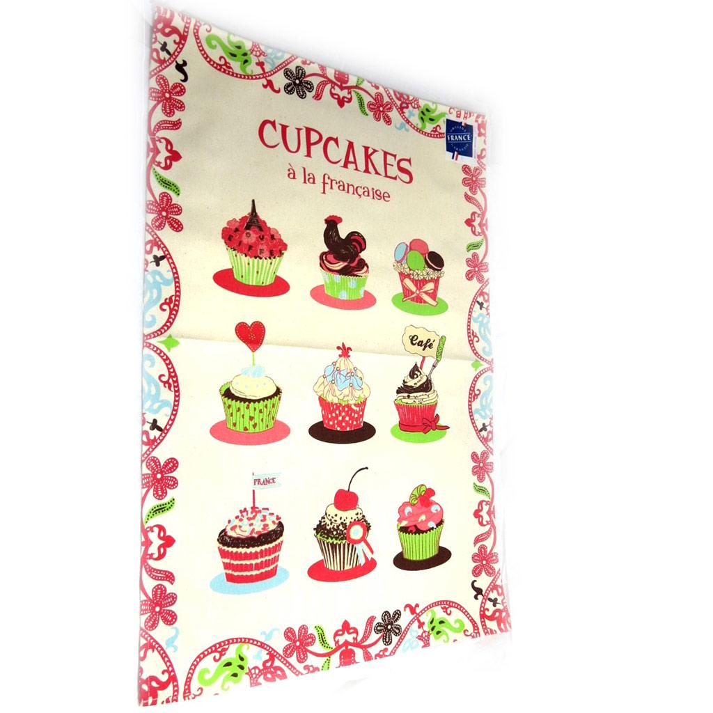 Les Trésors De Lily [L1240] - Designer-Geschirrtuch „Cupcakes à la Française“ beige rosa grün