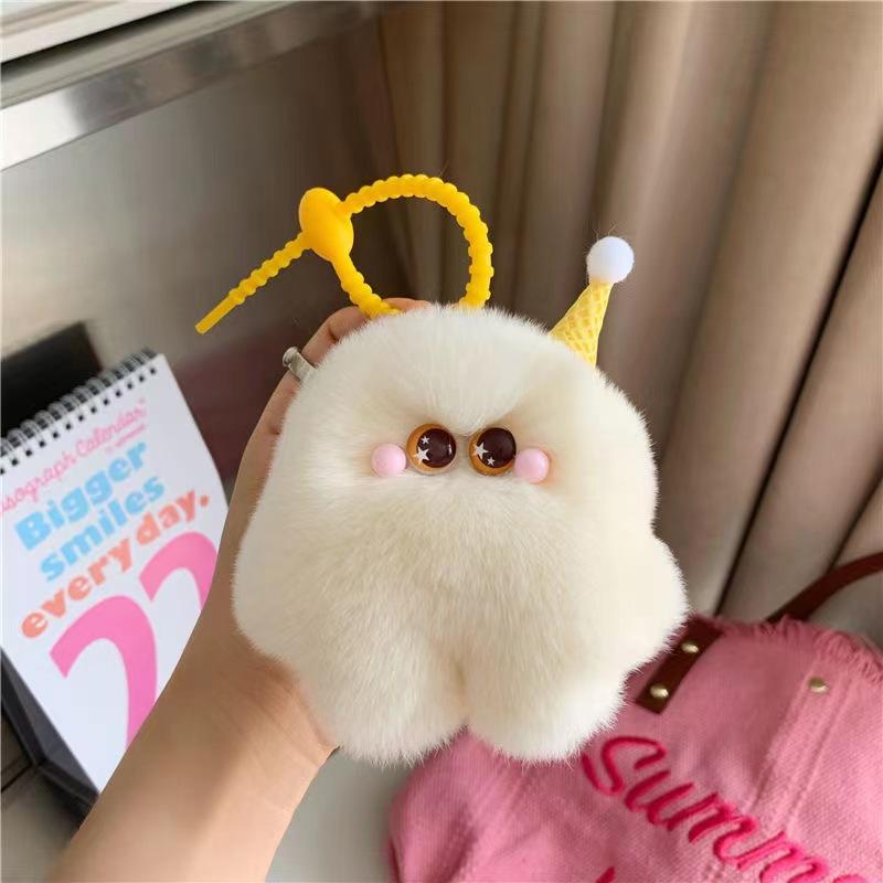 

Милый плюшевый брелок для ключей от машины, пушистый шарм для сумки с дизайном мороженого бежевый