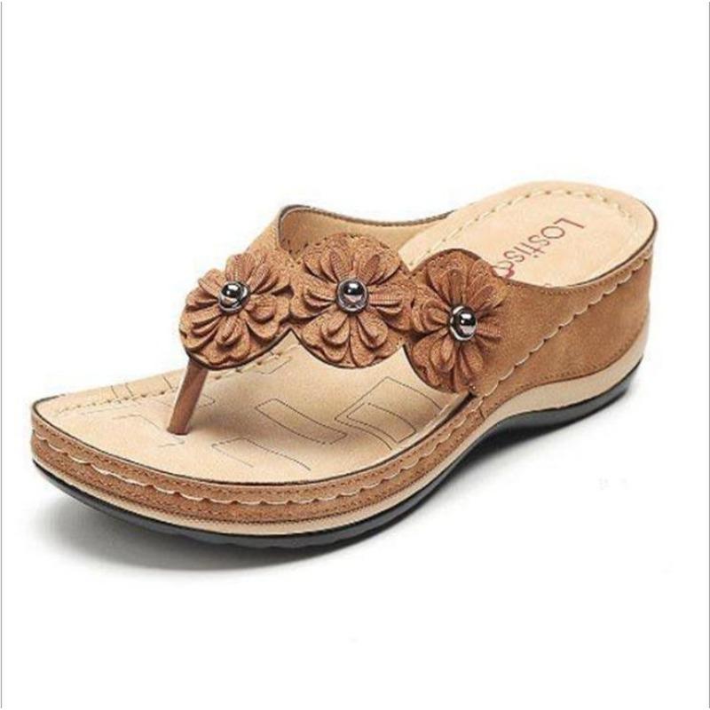 Summer new flower sandals car line platform toe slippers retro beach flip-flops