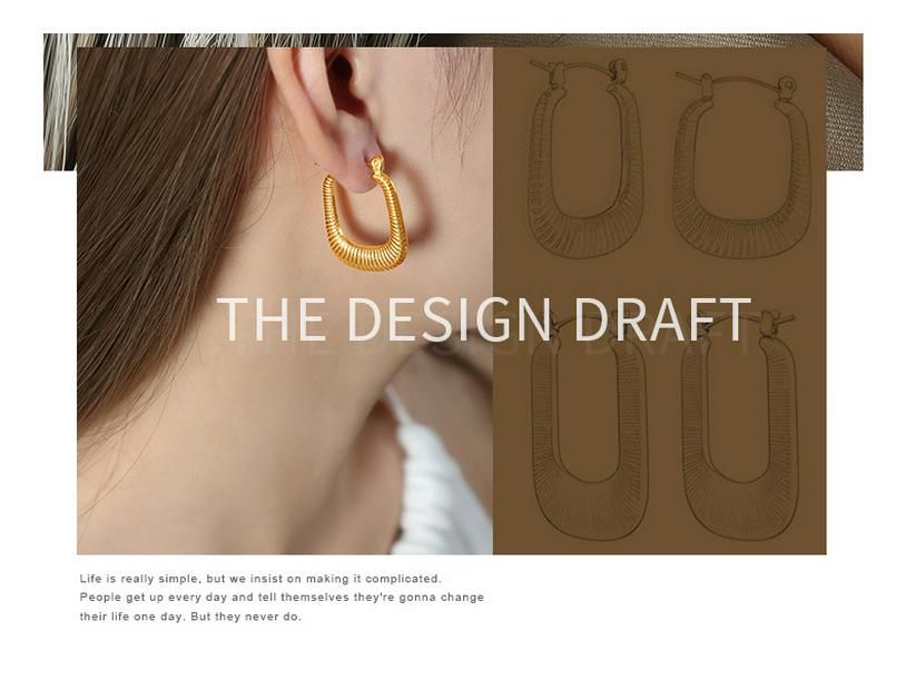 18k Gold Titanium Steel Geometric Rectangle Hoop Earrings