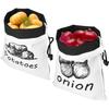 2Pcs Produce Storage Bag Reusable Cotton Linen Drawstring Bag Washable Potato and Onion Storage Bags with Side Zipper Hessian Vegetable Storage Bags