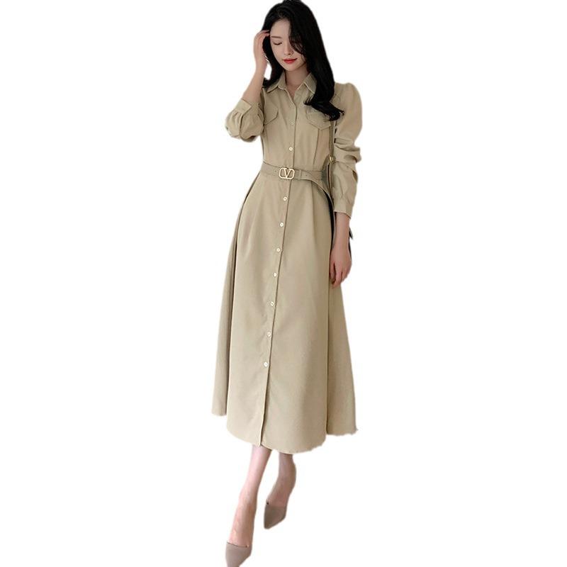 Chic Korean Lace-up Waist Dress for Autumn/Winter: French Style, Mature Look