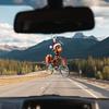 Christmas Ornament Funny Bicycle Dog Pendant Acrylic 2D Cartoon Animal Hanging Decoration for Xmas Tree Home Car Decor