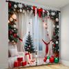 2pcs Festive Christmas Curtain Retro Style with Colorful Light Snowflakes & Santa Claus Designs Machine Washable for Living Room