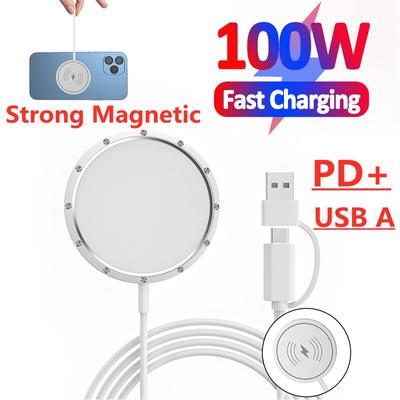 100W Wireless Charger Pad for Macsafe IPhone 14 13 12 Pro Max Mini Induction Fast Wireless Charging Station Qi Charger