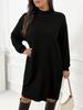 Plus Size Women's High Neck Knit Midi Dress - 2025 Autumn/Winter New Arrivals, Solid Color, Long Sleeve, Waist Cinched, Extra Large Size.