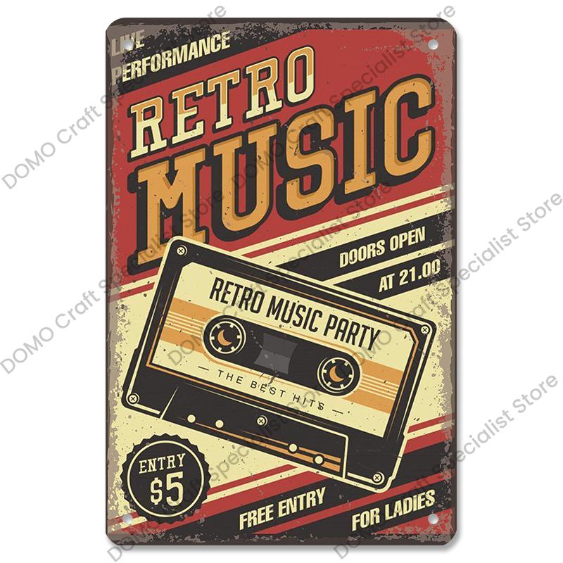 Retro Music Poster Metal Tin Signs Music CD Radio Guitar Singer Vintage Metal Plate Wall Decor Music Party Bar Club Living Room