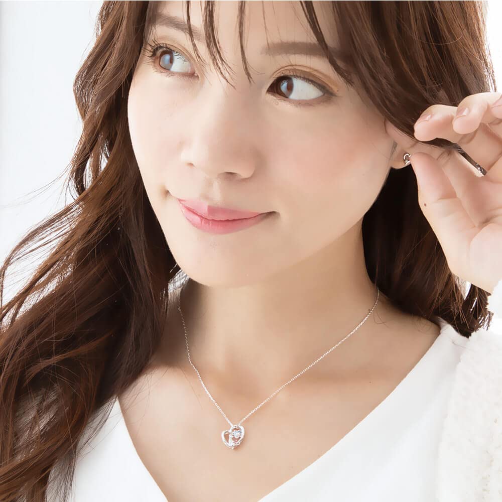 Necklace Heart Cat Dancing Stone Silver Selectable Birthstone [Future Angel] Women's [Aurora] (December Tanzanite)