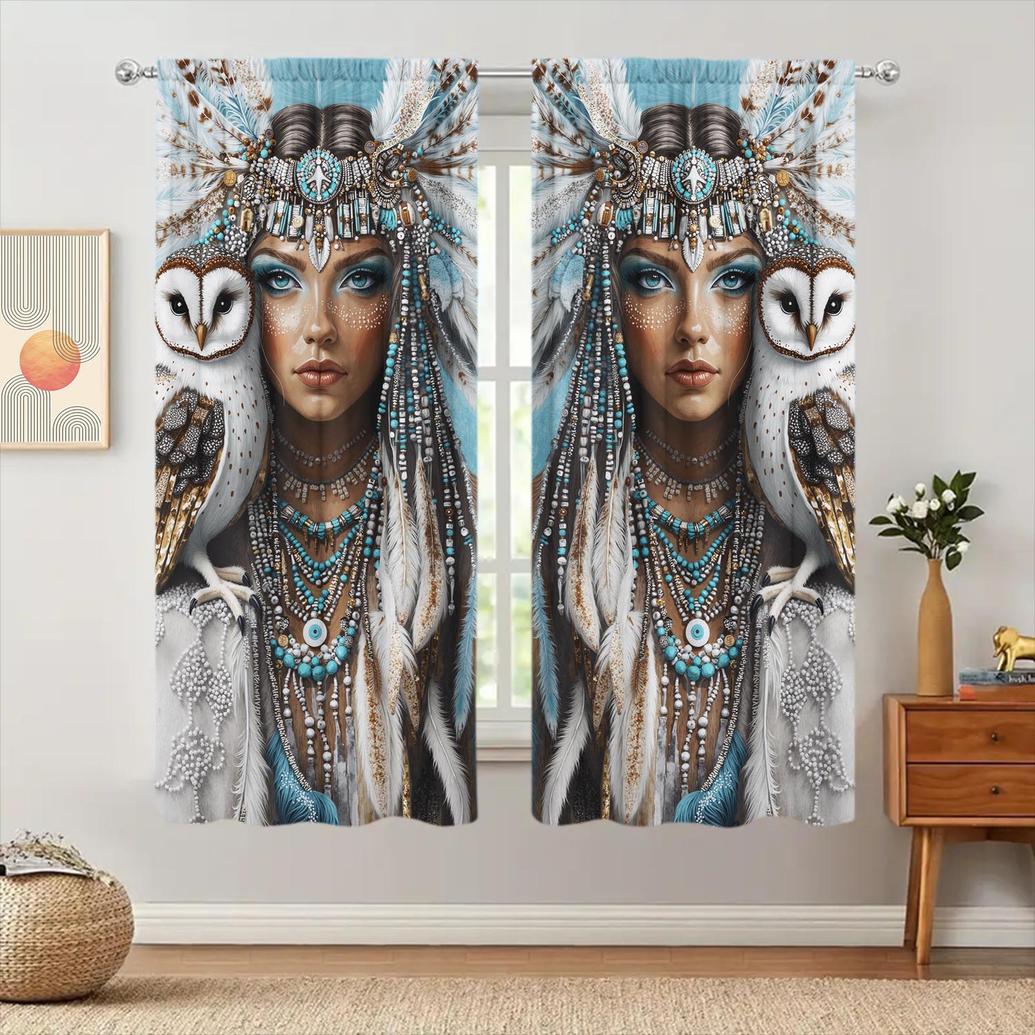 

Panels Indian Beauties Semi Curtains Half Suitable Home Decorative Artistic Blackout Made Of Polyester W100*H70(CM)-Rod Pocket&2PCS