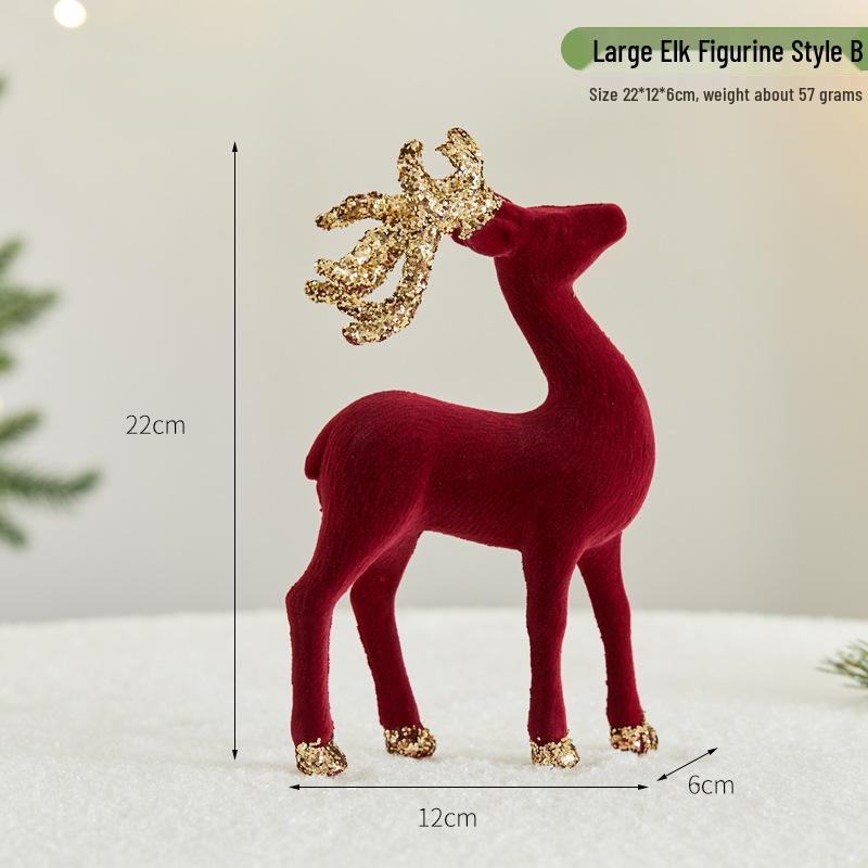 Red Flocked Sequin Elk Holiday Ornament for Desktop or Store Display