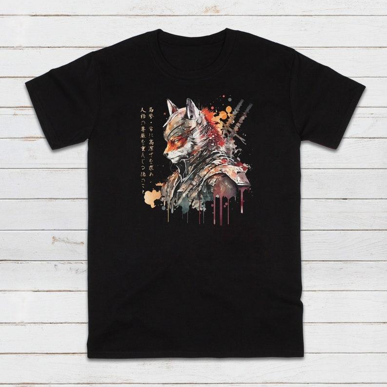 Japanese Samurai Fox Bushido Honor Fox Traditional Martial Arts Ninja Sword Calligraphy Anime Manga Men Women Print T-shirt Tops 4XL