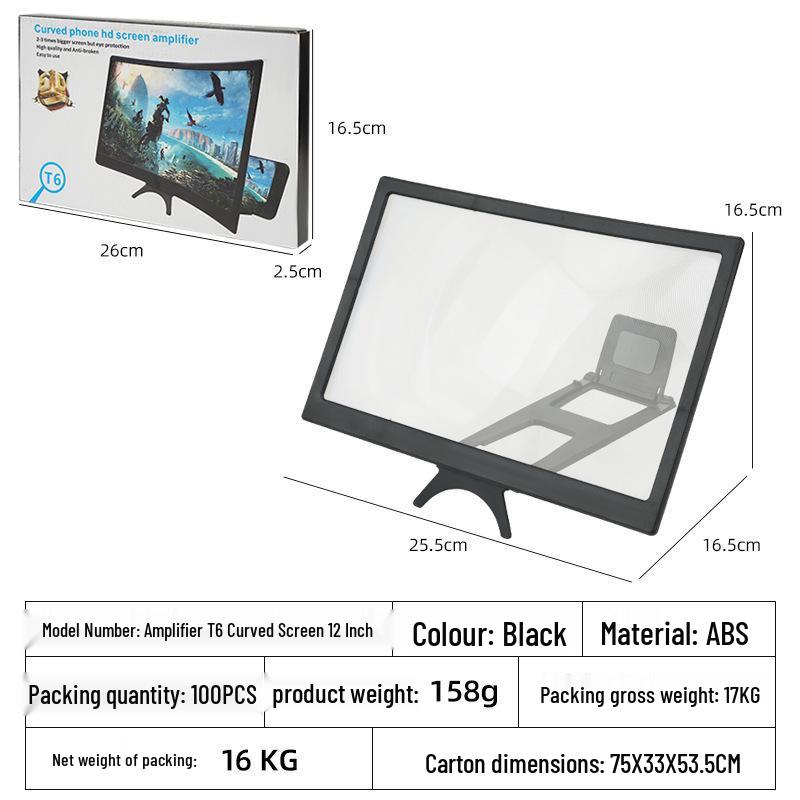 12-inch Curved Screen Phone Magnifier with Multifunctional Desktop Stand
