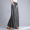 Retro Literary Casual Cotton and Linen Striped Wide-leg Pants for Women In Spring and Autumn New Casual Bottoming Trousers