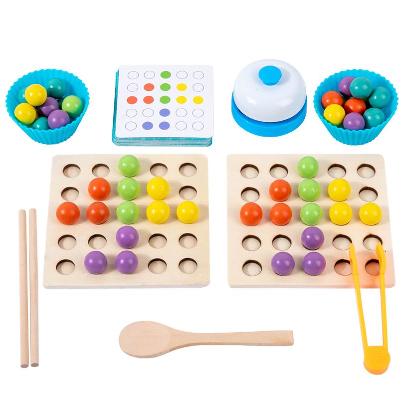 Non-Toxic Montessori Wooden Clip Beads Toy Fine Motor Training Color Sorting Matching Early Learning Educational Toys For Children Kids