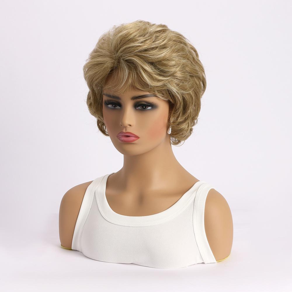 European and American Style Women's Fashion Daily Use Natural Looking Short Curly Wig with Bangs Synthetic Fiber Brown Wig