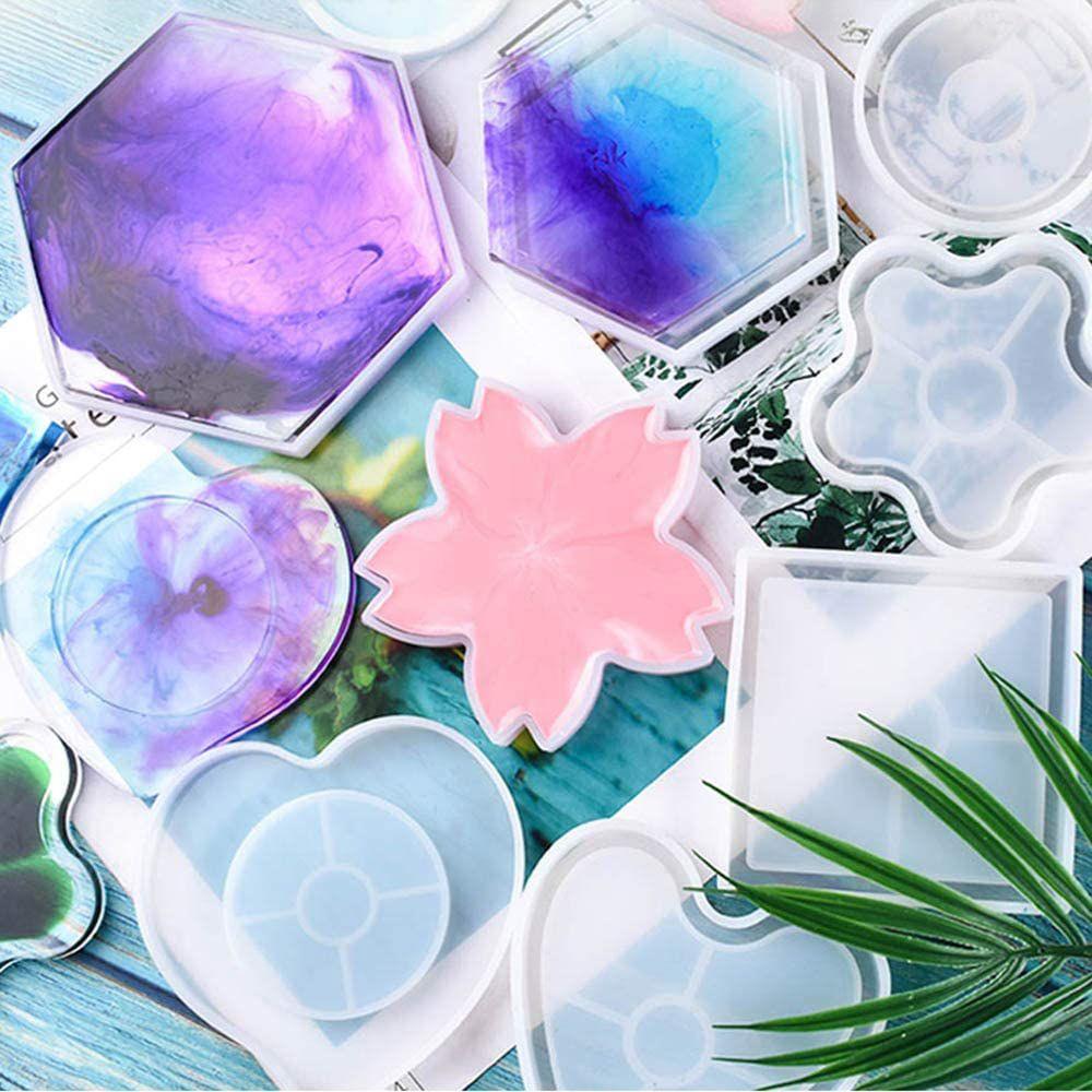 Polygon Handmade DIY Epoxy Crystal Glue Dropping Tool Teacup Mat Mold Silicone Molds