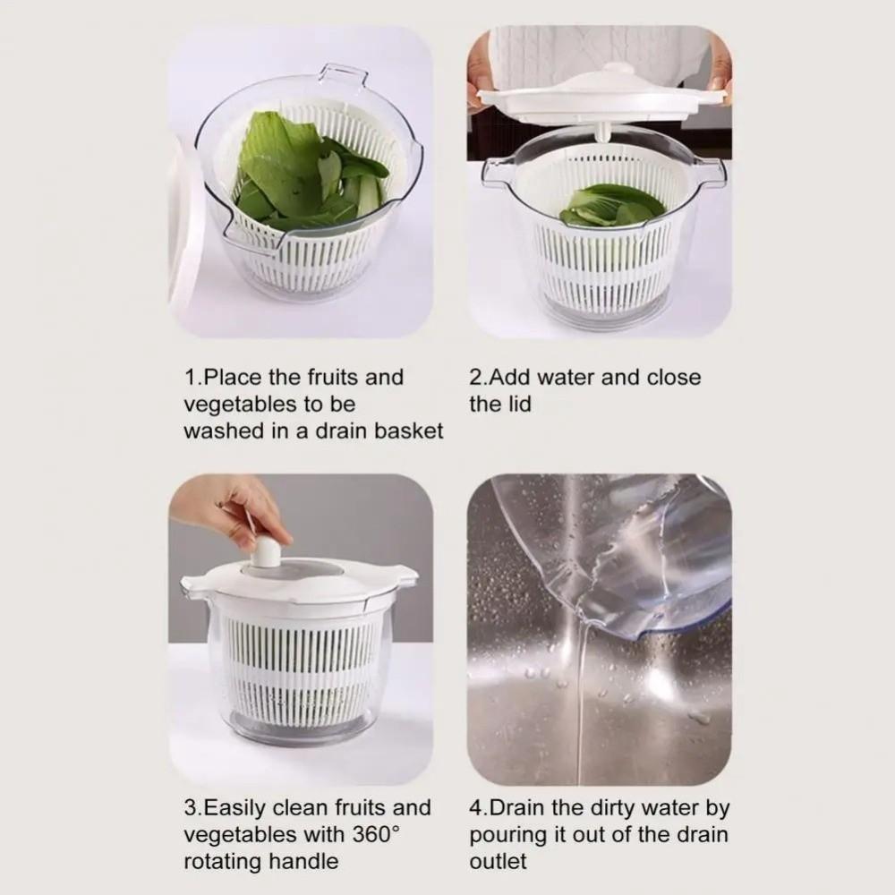 Large Capacity Vegetable Salad Spinner 2 in 1 Greens Washer Dryer Fruits Drain Basket  Leafy Greens