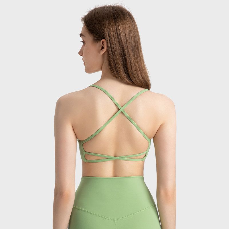 European and American Spaghetti Strap Yoga Vest Fixed Cup Sexy Cross Beauty Back Sports Bra Iron Back Training Fitness Underwear