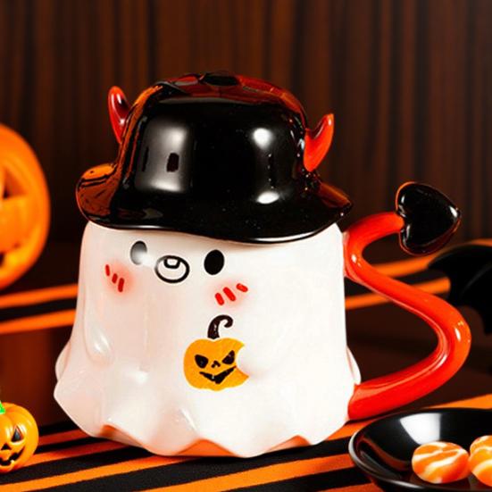 Halloween Coffee Mug Ghost Wearing Hat Shape Ceramic Cup Dishwasher Safe Festive Mug Seasonal Decoration Gift