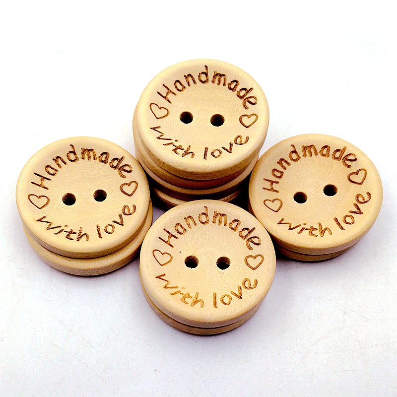 Laser Engraved Wooden Heart Buttons: 15/20/25mm Round