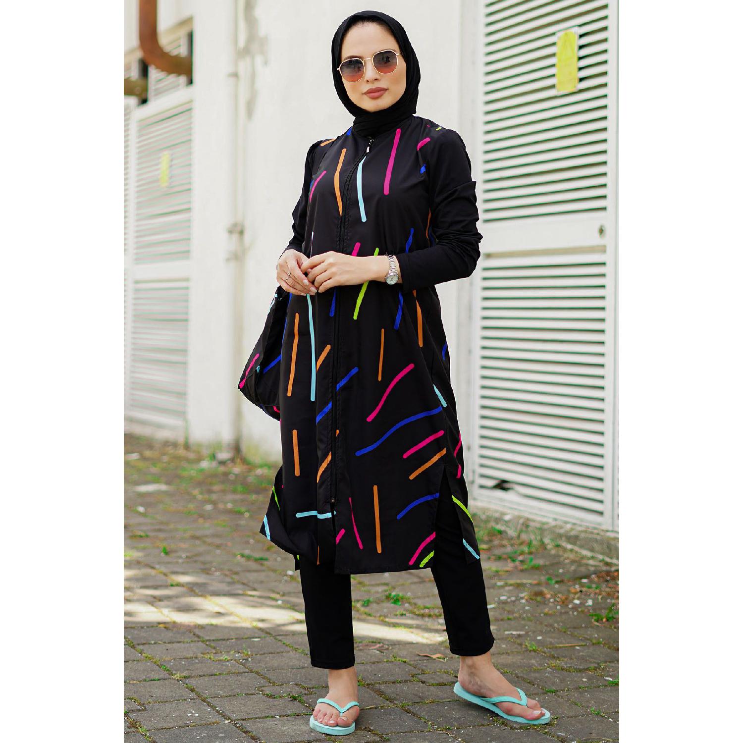 

Women s Black Patterned Fully Covered Hijab Swimsuit Set Of 2 36 чорний