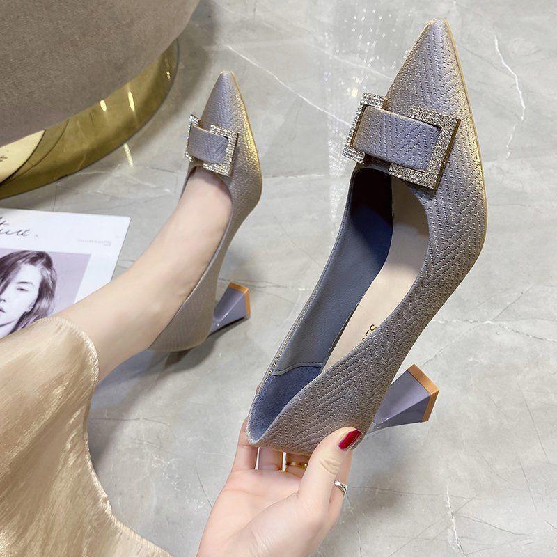 Women's Gentle High Heels Spring 2025 New Design Temperament Thick Heel Pointed Not Tired Feet Single Shoes Women's Summer