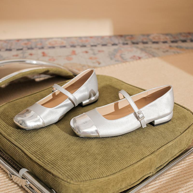 2306 Flat Shoes Women's Thick Heel New Color Matching Word with Mary Jane Shoes French Square Head Low Heel Light Mouth Single Shoes